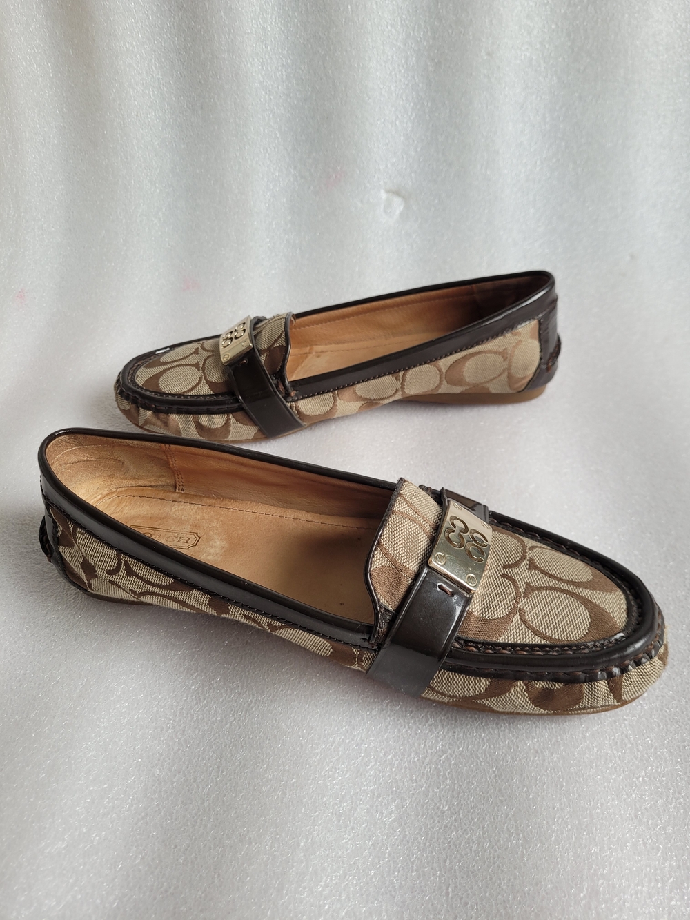 Coach Signature Canvas Loafers Brown with Metal Accent Vintage - Picture 5 of 15